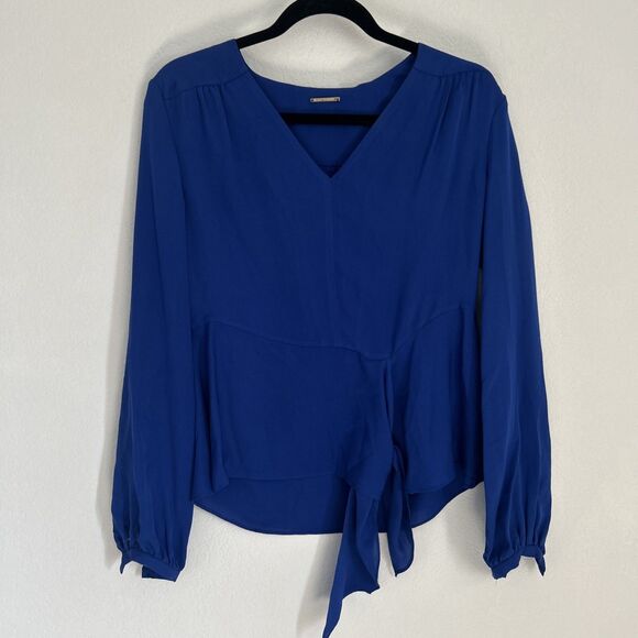 Elie Tahari Side-Tie Waist Shirt NWT Vibe Blue Long-Sleeved Silk Blouse Sz S - Picture 1 of 10
